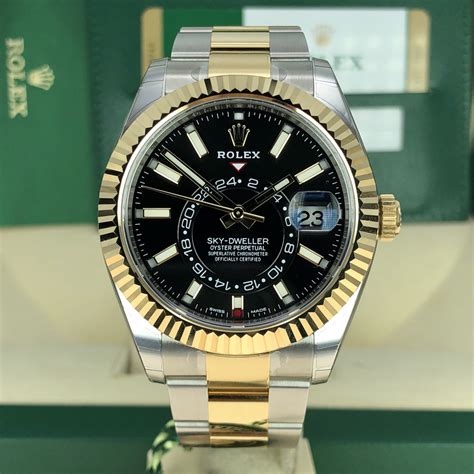 rolex black dial two tone sky dweller|sky dweller rolex for sale.